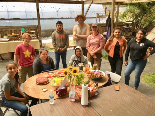Summer 2018 interns, last group lunch - with Adrian Taylor, Cadie Davidson, Rosendo May, Oscar Martinez-Rodriguez, Matthew Richards, Sara Kelemen, Karen Conrrado and Abby May. Everyday we made lunch and smoothies with food harvested in the garden!